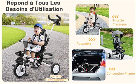 Dreamade Tricycle Enfants Evolutif En Pliable Avec Roues V Lo