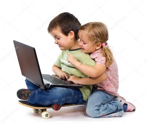 Kids with laptop playing Stock Photo by ©lightkeeper 12526450