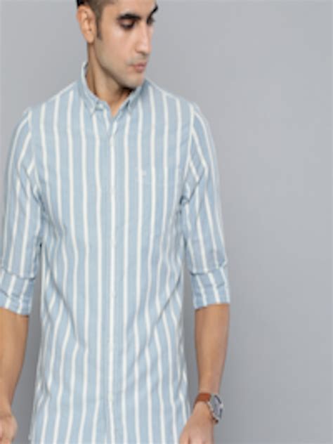 Buy Lee Men White & Blue Super Slim Fit Striped Casual Shirt - Shirts ...