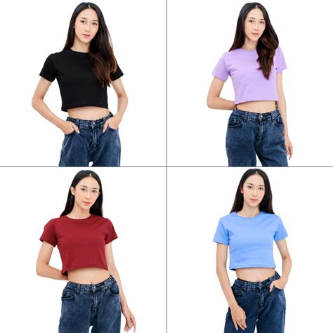 Jual Kaos Crop Top Korea Baju Cewek Kekinian Baju Crop Polos Wanita