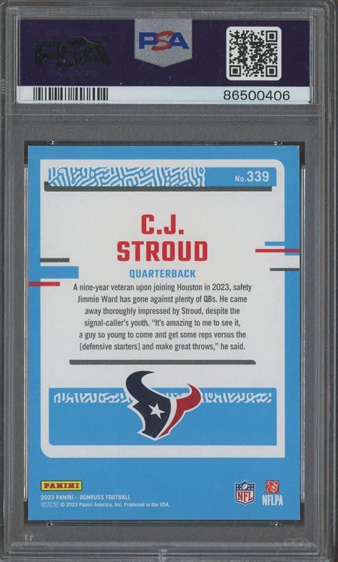 2023 Panini Donruss 339 CJ Stroud Houston Texans RC Rookie PSA 9 MINT