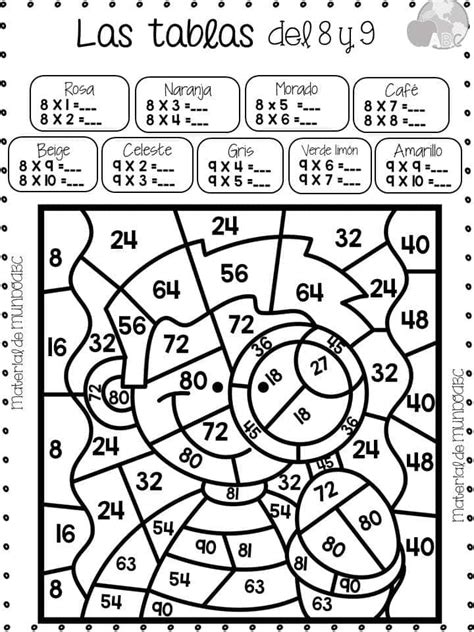 Fichas Para Repasar Las Tablas De Multiplicar Resuelve Y Colorea