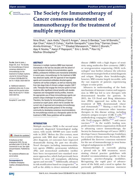 Pdf The Society For Immunotherapy Of Cancer Consensus Statement On