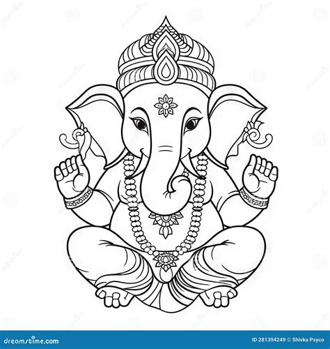 Lord Ganesha Kids DrawingSimpleline Art Coloring Page Stock ...