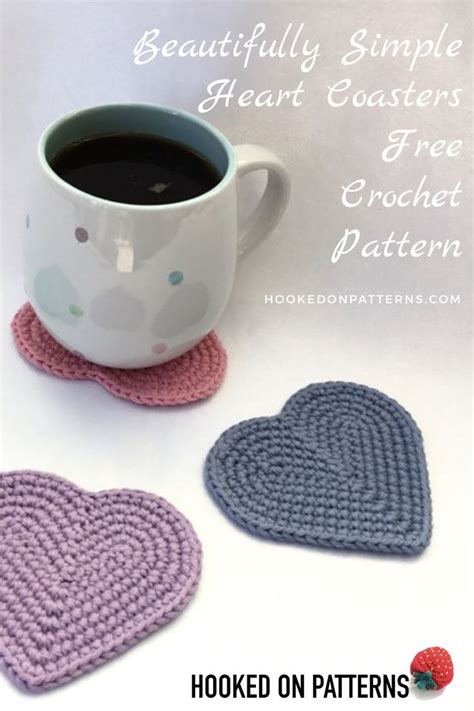 Crocheted Heart Coasters With Coffee Cup In The Middle And Text Overlay Reading Beautifully