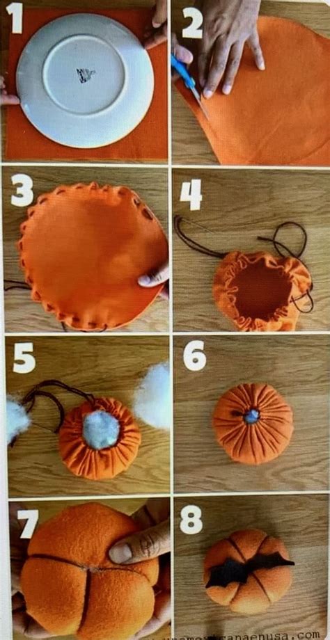 Instructions To Make An Orange Pumpkin Pillow With Pom Poms On The Top