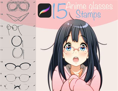 15 Anime Glasses Procreate Stamps Etsy