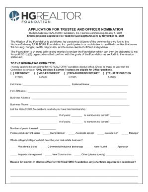 Fillable Online Application For Trustee And Officer Nomination Fax