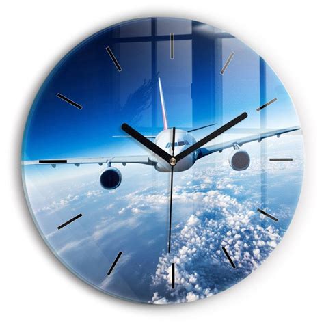 Decortapis Horloge Murale En Verre Horloge Ronde 30cm Avion Nuage