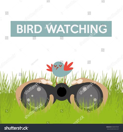 Bird Watching Illustration Binoculars Camouflaged Between Stock Vector