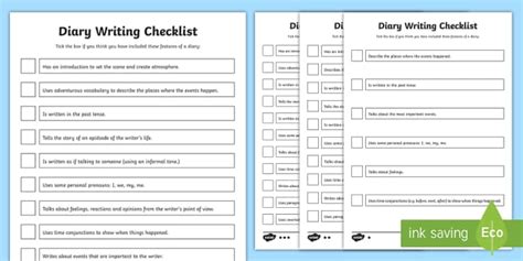 Diary Writing Checklist Primary Resource Twinkl