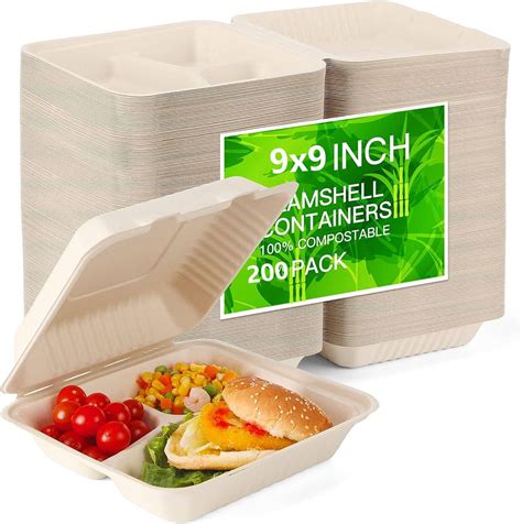 Pack Compostable To Go Containers X Compartment Clamshell Take