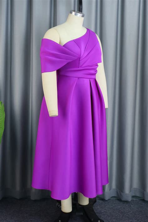 Wholesale Purple Sexy Formal Solid Patchwork Oblique Collar Evening Dress Plus Size Dresses