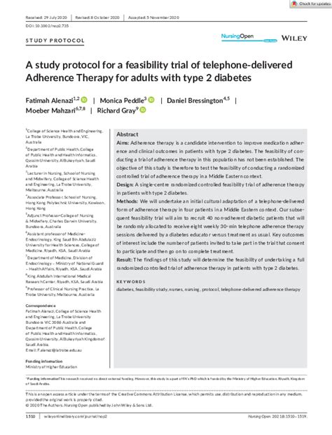 Pdf A Study Protocol For A Feasibility Trial Of Telephone‐delivered