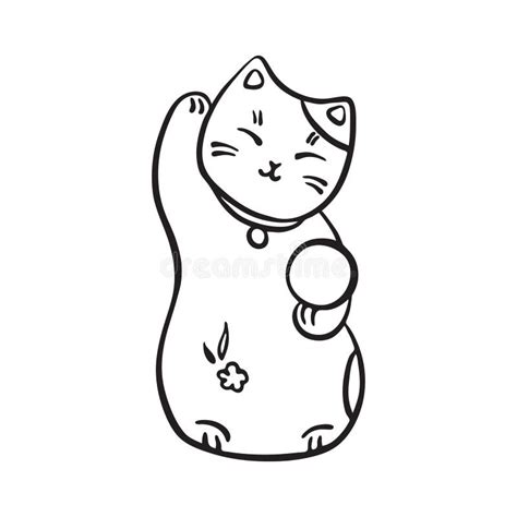 Gato Exhausto Del Kawaii Del Neko Del Maneki De La Mano Dibujo De La