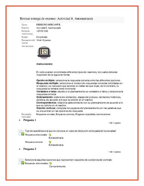 Actividad Automatizada Derecho Mercantil Revisar Entrega De