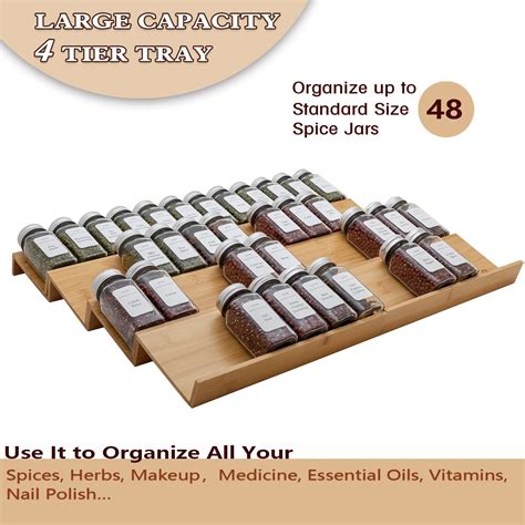 Angimio Bamboo Spice Rack Drawer Organizer 8 Pieces Set 11 Wide Per