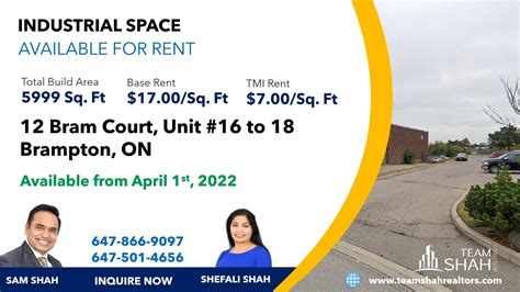 12 Bram Crt Unit 16 To 18 Brampton On L6w 3r6 Spacious Industrial