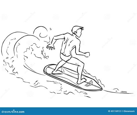 Surfing Man On Surfboard On Sea Waves Stock Vector Illustration Of