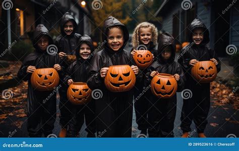 Kids celebrating Halloween stock illustration. Illustration of celebration - 289523616