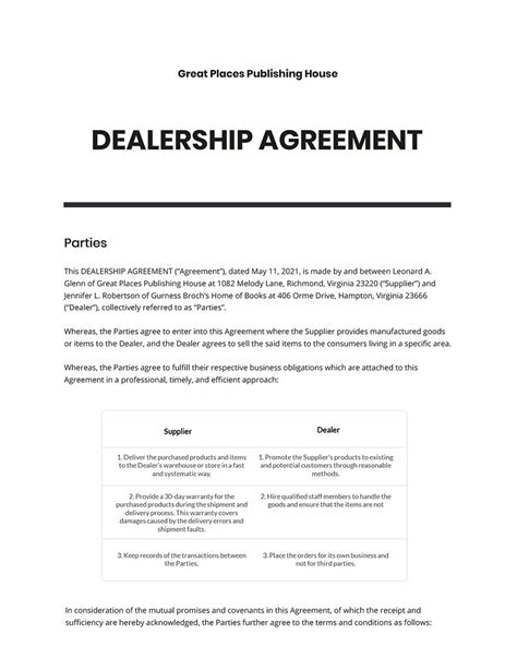 Dealer Contract Template