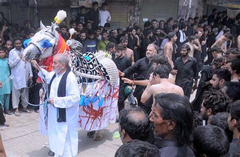 A Large Number Of Mourners Touch Zuljinnah During The Aashura