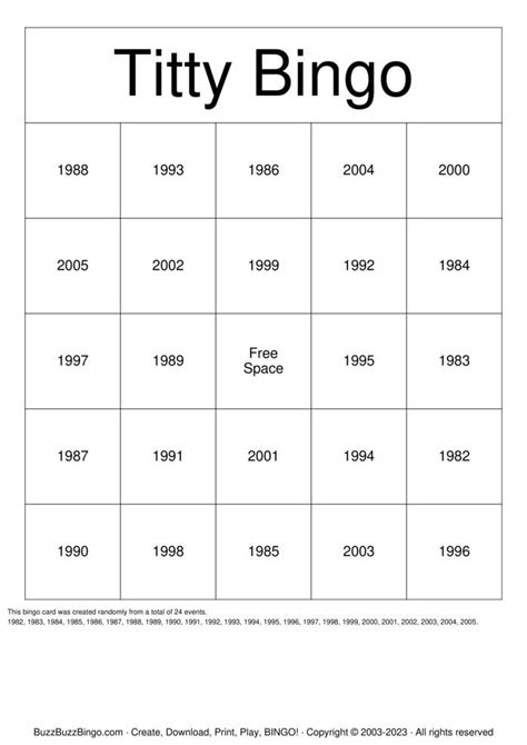 TITTY Bingo 18 Bingo Cards to Download, Print and Customize!