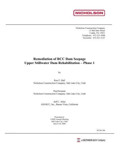 Remediation Of RCC Dam Seepage Upper Stillwater Dam