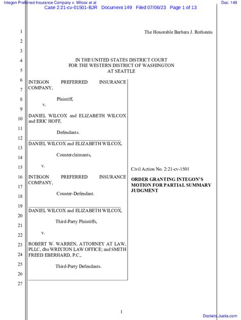 Fillable Online ORDER Granting Plaintiff S 102 Motion For Partial