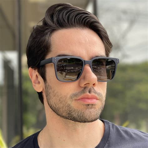 Oculos Masculinos Quadrados - Óculos de Sol Masculino Quadrado Azul Tony - Safine