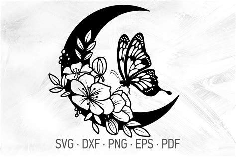 Moon Svg Butterfly Svg Crescent Moon Svg With Flowers And Butterflies