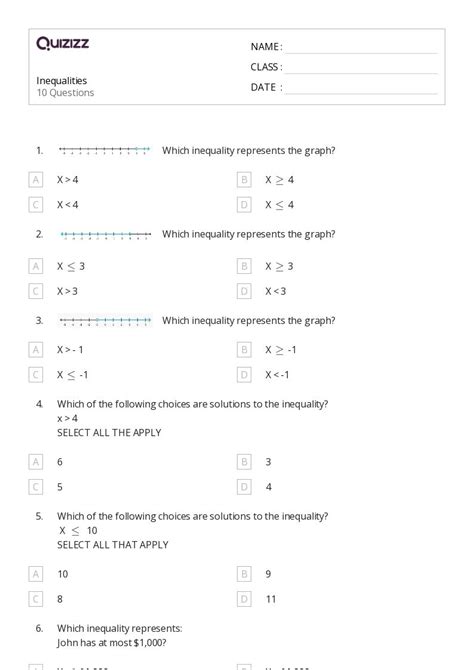 50 Inequalities Worksheets For 5th Grade On Quizizz Free And Printable