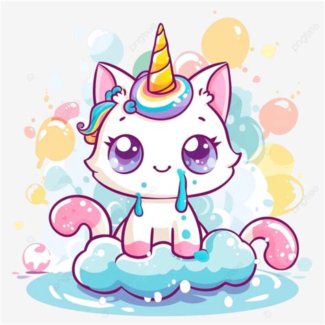 Cartoon Cute Kawaii Caticorn Character Wash A Leg Cartoon Cute