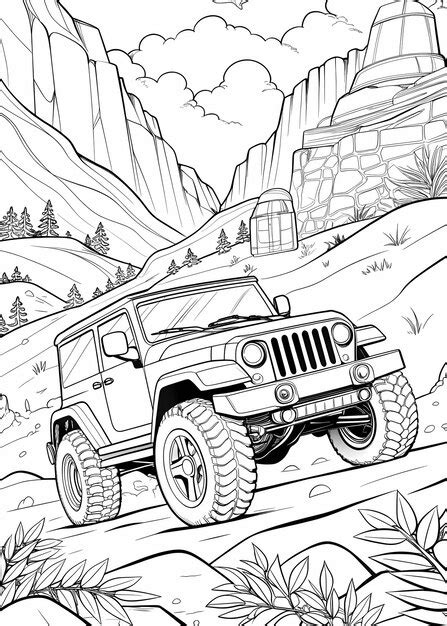 Offroad Jeep Adventure Coloring Page Premium Ai Generated Image