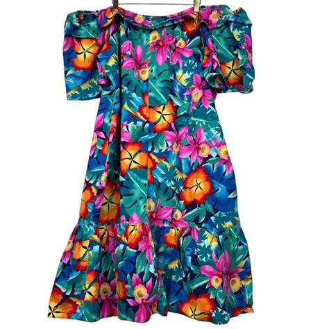 Hilo Hattie Dresses Hilo Hattie Made In Hawaii Floral Hibiscus Peplum Off Shoulder Printed