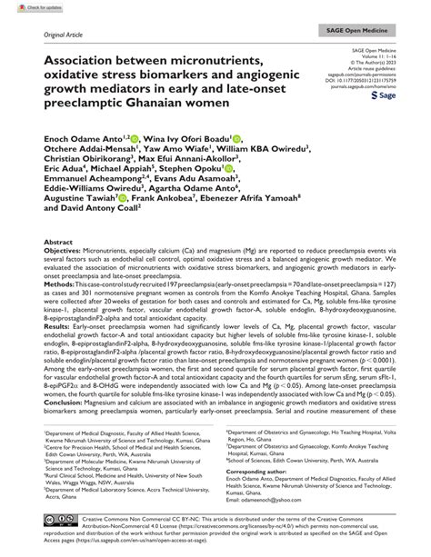 Pdf Association Between Micronutrients Oxidative Stress Biomarkers