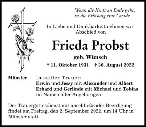 Traueranzeigen Von Frieda Probst Allg Uer Zeitung