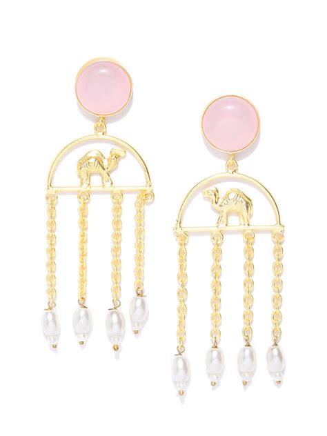 Buy Infuzze Pink Gold Plated Stone Studded Geometric Handcrafted Drop