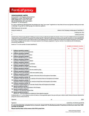 Fillable Online Form Of Proxy And Notes To The Form Of Proxy Fax Email