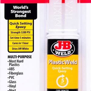 J B Weld Plasticweld EPOXY Glue Repair Plastic Abs Pvc Glass Metal