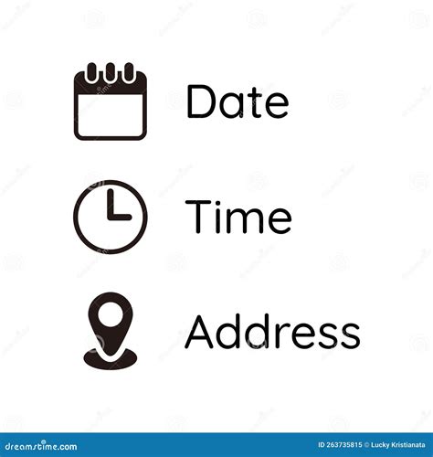 Date Time Address Or Place Icons Symbol Stock Vector Illustration