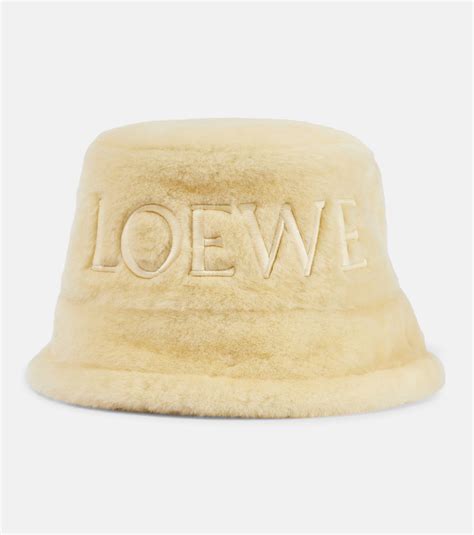 Loewe Logo Shearling Bucket Hat In Natural Lyst Uk