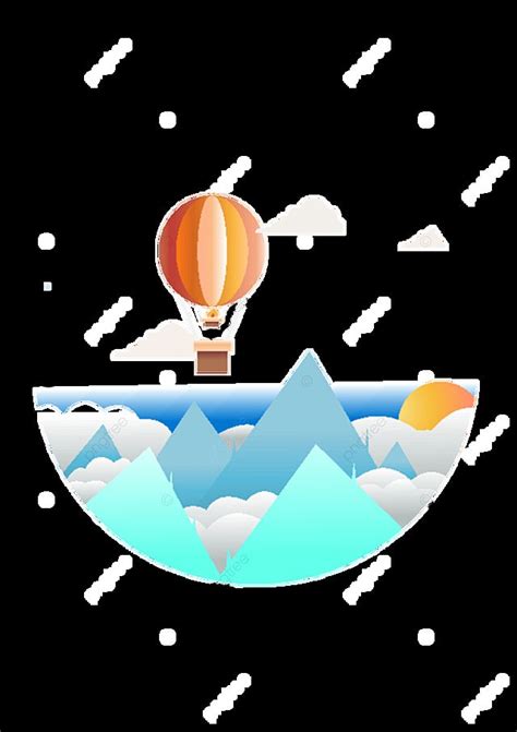Vector Blue Sky Hot Air Balloon View Blue Sky Hot Air Balloon Aesthetic Style PNG And Vector