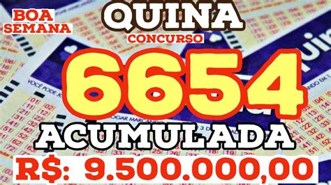 Quina Concurso 6654 - QUINA CONCURSO 6654. ACUMULADA R$: 9.500.000,00 - YouTube