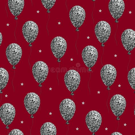 Vector Seamless Pattern Glitter Silver Balloons On Red Stock Vector