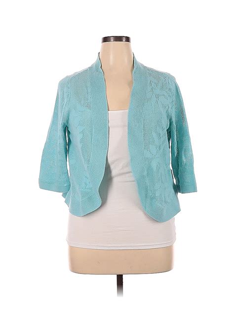 Cj Banks 100 Cotton Solid Blue Teal Cardigan Size 0x Plus 74 Off