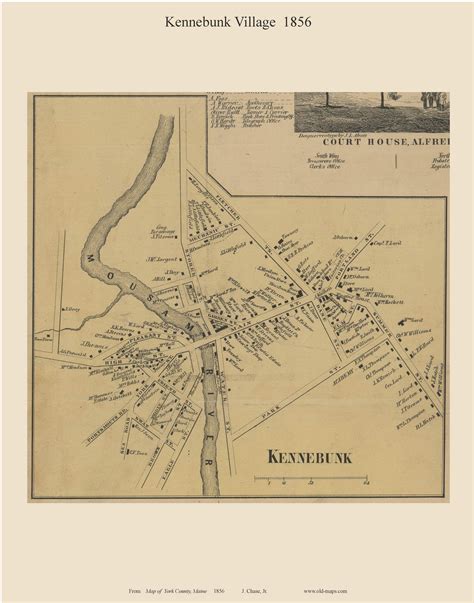 Kennebunk Village 1856 Old Town Map With Homeowner Names Maine Etsy