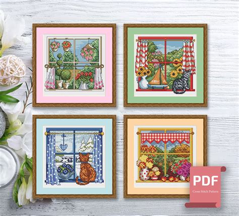 Set Of Seasons Cross Stitch Pattern Autumn Cross Stitch Summer Cross