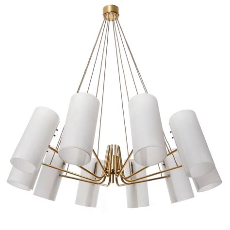 Large Arm Pendant Chandelier Brass Opaline Plexiglass Acryl Glass