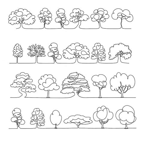 A Line Drawing Of Trees And Bushes